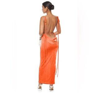 YG Collection Orange Backless Halter Gown